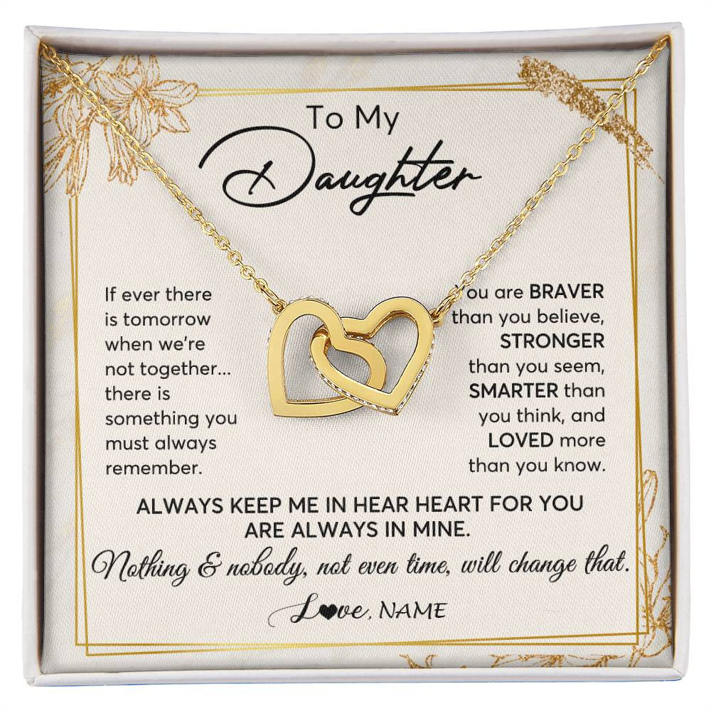 Interlocking Hearts Necklace 18K Yellow Gold Finish | 1 | Personalized To My Daughter Necklace From Mom Dad Mother Always Keep Me In Your Heart Daughter Birthday Graduation Christmas Customized Gift Box Message Card | teecentury
