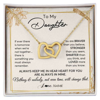 Interlocking Hearts Necklace 18K Yellow Gold Finish | 1 | Personalized To My Daughter Necklace From Mom Dad Mother Always Keep Me In Your Heart Daughter Birthday Graduation Christmas Customized Gift Box Message Card | teecentury
