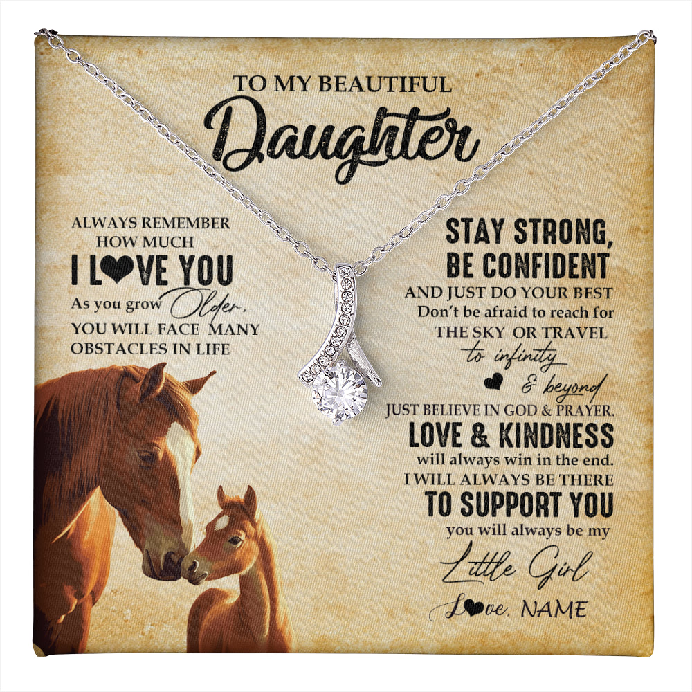 Alluring Beauty Necklace 14K White Gold Finish | 1 | Personalized To My Daughter Necklace From Mom Dad Mother Always Remember I Love You Horse Daughter Birthday Jewelry Christmas Customized Gift Box Message Card | teecentury