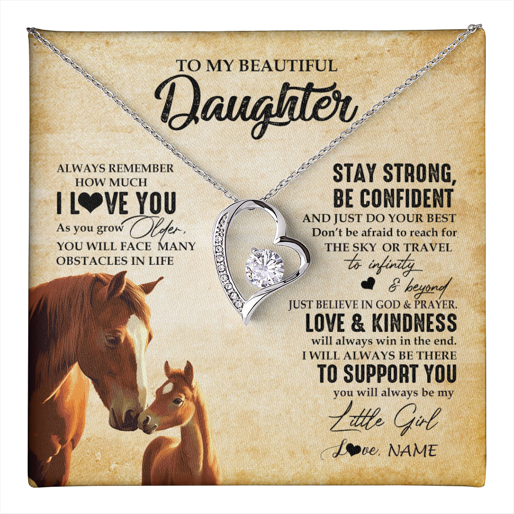 Forever Love Necklace 14K White Gold Finish | 1 | Personalized To My Daughter Necklace From Mom Dad Mother Always Remember I Love You Horse Daughter Birthday Jewelry Christmas Customized Gift Box Message Card | teecentury
