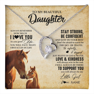 Forever Love Necklace 14K White Gold Finish | 1 | Personalized To My Daughter Necklace From Mom Dad Mother Always Remember I Love You Horse Daughter Birthday Jewelry Christmas Customized Gift Box Message Card | teecentury