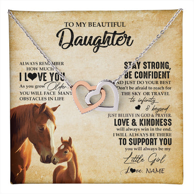Interlocking Hearts Necklace Stainless Steel & Rose Gold Finish | 1 | Personalized To My Daughter Necklace From Mom Dad Mother Always Remember I Love You Horse Daughter Birthday Jewelry Christmas Customized Gift Box Message Card | teecentury