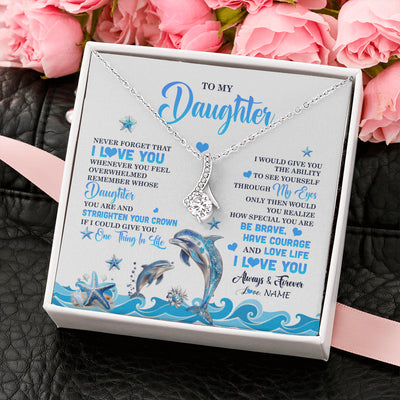Alluring Beauty Necklace 14K White Gold Finish | 2 | Personalized To My Daughter Necklace From Mom Dad Mother Dophin Never Forget I Love You Daughter Birthday Jewelry Christmas Customized Gift Box Message Card | teecentury