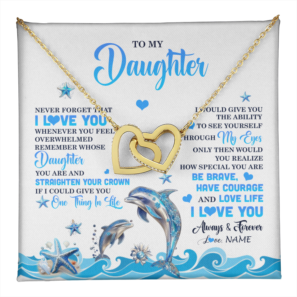 Interlocking Hearts Necklace 18K Yellow Gold Finish | 1 | Personalized To My Daughter Necklace From Mom Dad Mother Dophin Never Forget I Love You Daughter Birthday Jewelry Christmas Customized Gift Box Message Card | teecentury