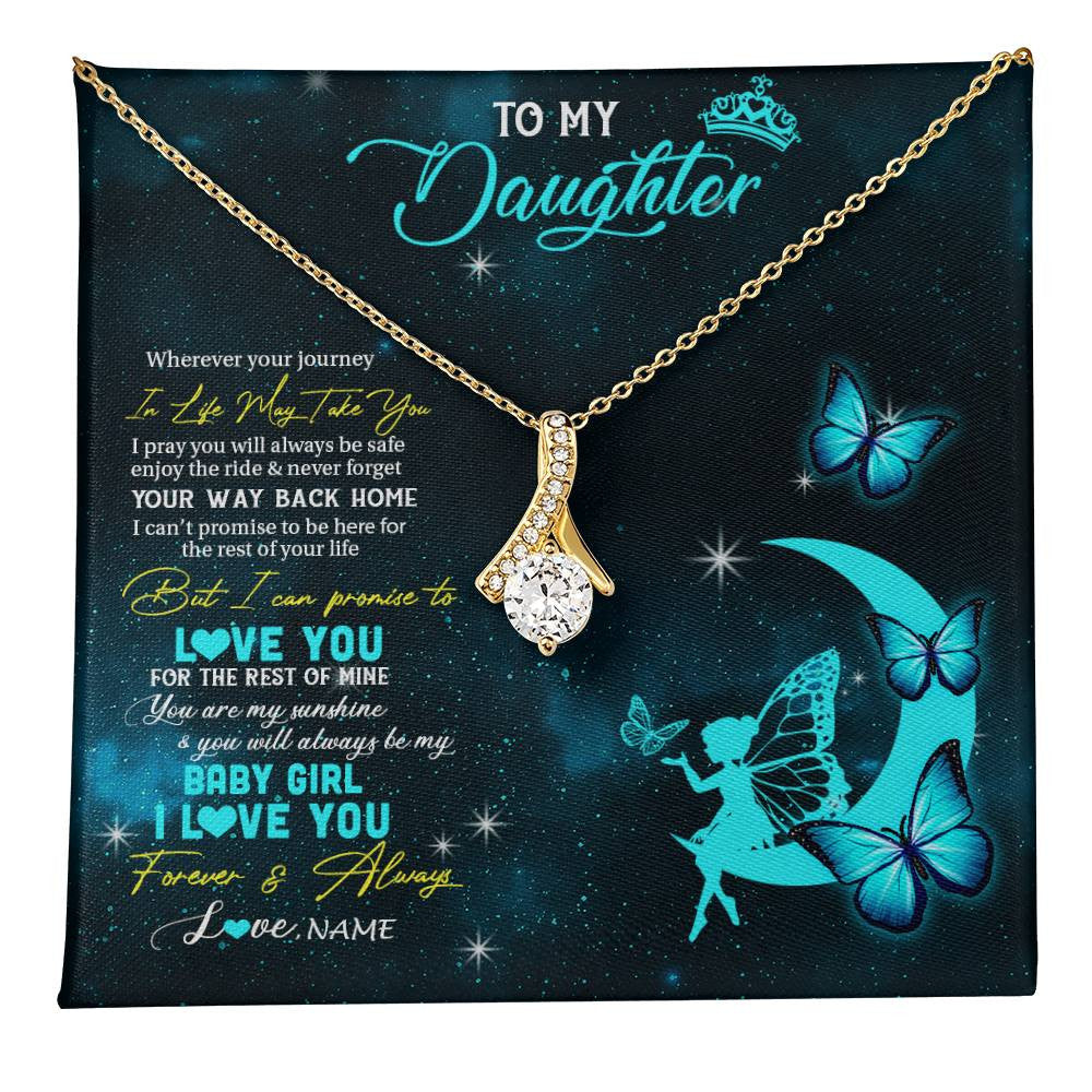 Alluring Beauty Necklace 18K Yellow Gold Finish | 1 | Personalized To My Daughter Necklace From Mom Dad Mother Fairy Silhouette Fantasy Moon Daughter Birthday Graduation Christmas Customized Gift Box Message Card | teecentury