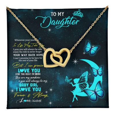 Interlocking Hearts Necklace 18K Yellow Gold Finish | 1 | Personalized To My Daughter Necklace From Mom Dad Mother Fairy Silhouette Fantasy Moon Daughter Birthday Graduation Christmas Customized Gift Box Message Card | teecentury