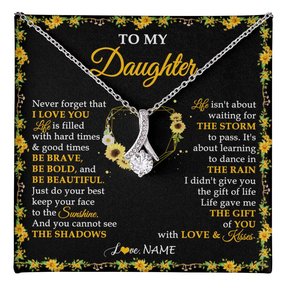 Alluring Beauty Necklace 14K White Gold Finish | 1 | Personalized To My Daughter Necklace From Mom Dad Mother Father I Love You Sunflower Daughter Birthday Jewelry Christmas Customized Gift Box Message Card | teecentury