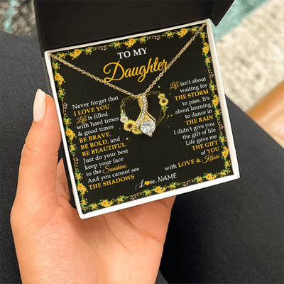 Alluring Beauty Necklace 18K Yellow Gold Finish | 2 | Personalized To My Daughter Necklace From Mom Dad Mother Father I Love You Sunflower Daughter Birthday Jewelry Christmas Customized Gift Box Message Card | teecentury