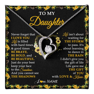 Forever Love Necklace 14K White Gold Finish | 1 | Personalized To My Daughter Necklace From Mom Dad Mother Father I Love You Sunflower Daughter Birthday Jewelry Christmas Customized Gift Box Message Card | teecentury