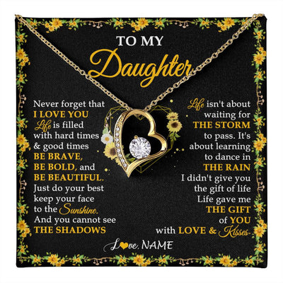 Forever Love Necklace 18K Yellow Gold Finish | 1 | Personalized To My Daughter Necklace From Mom Dad Mother Father I Love You Sunflower Daughter Birthday Jewelry Christmas Customized Gift Box Message Card | teecentury