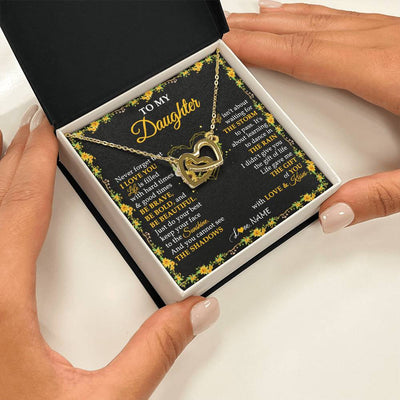 Interlocking Hearts Necklace 18K Yellow Gold Finish | 2 | Personalized To My Daughter Necklace From Mom Dad Mother Father I Love You Sunflower Daughter Birthday Jewelry Christmas Customized Gift Box Message Card | teecentury