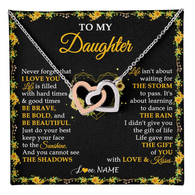Interlocking Hearts Necklace Stainless Steel & Rose Gold Finish | 1 | Personalized To My Daughter Necklace From Mom Dad Mother Father I Love You Sunflower Daughter Birthday Jewelry Christmas Customized Gift Box Message Card | teecentury