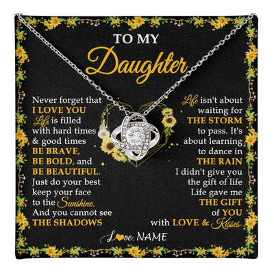 Love Knot Necklace 14K White Gold Finish | 1 | Personalized To My Daughter Necklace From Mom Dad Mother Father I Love You Sunflower Daughter Birthday Jewelry Christmas Customized Gift Box Message Card | teecentury