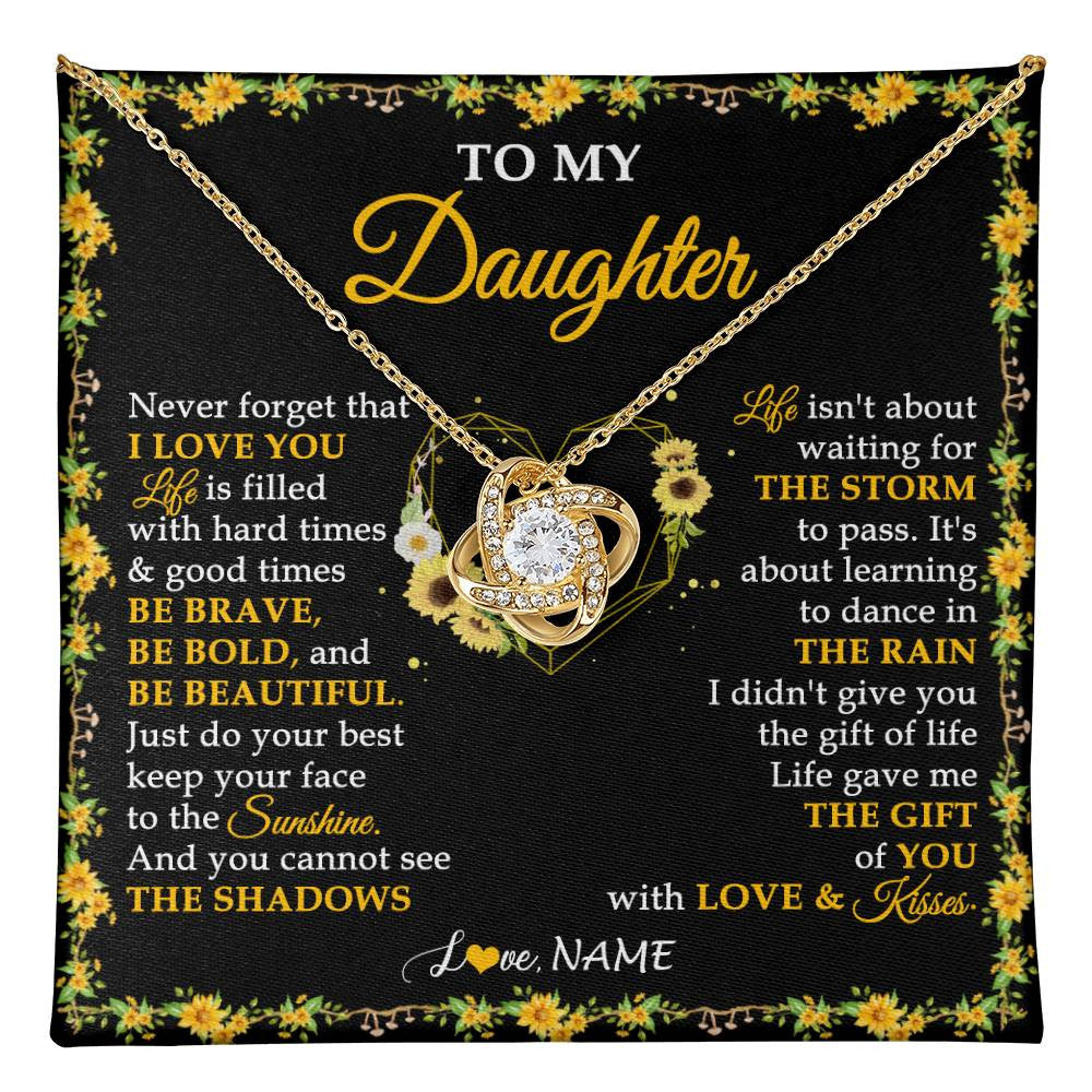 Love Knot Necklace 18K Yellow Gold Finish | 1 | Personalized To My Daughter Necklace From Mom Dad Mother Father I Love You Sunflower Daughter Birthday Jewelry Christmas Customized Gift Box Message Card | teecentury