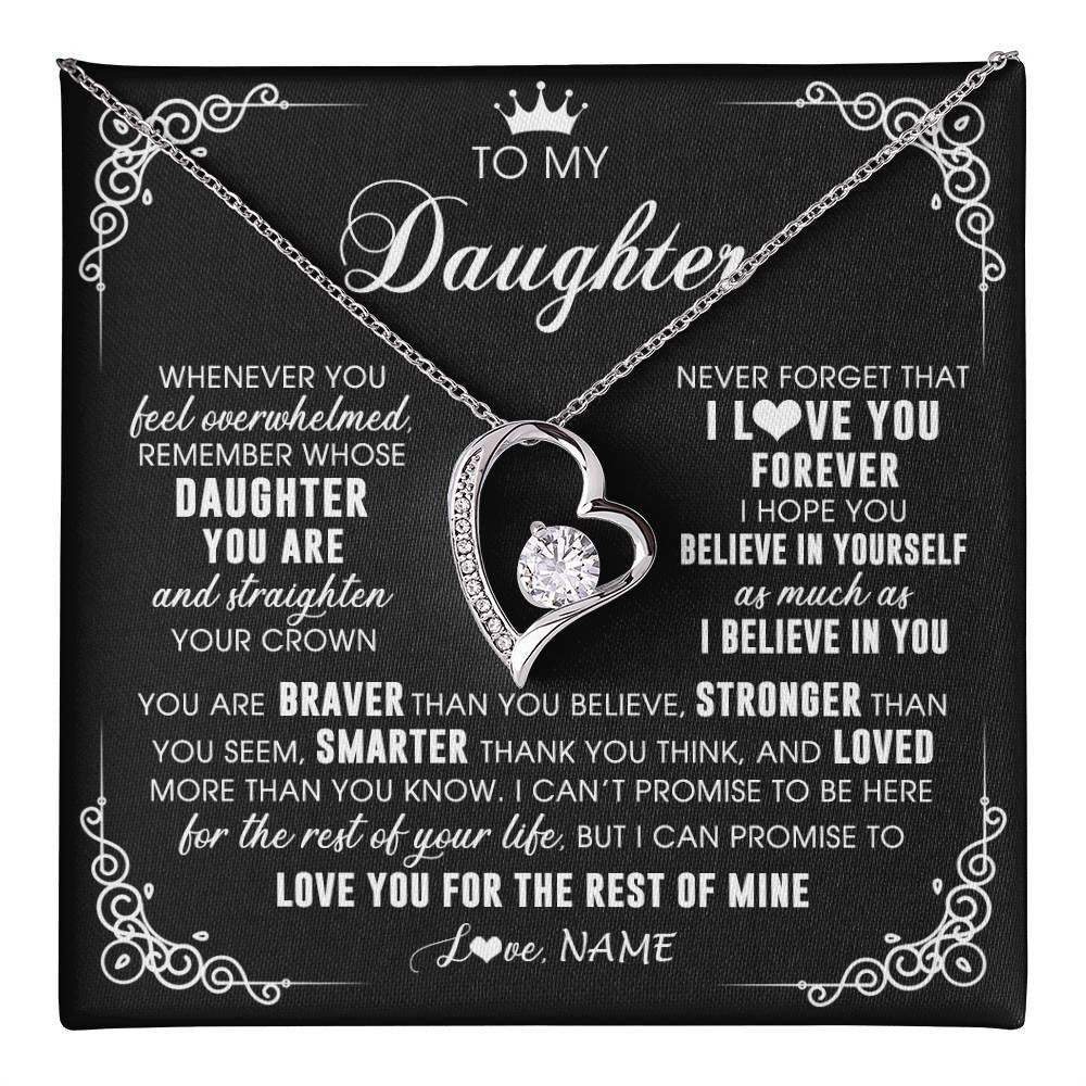 Forever Love Necklace 14K White Gold Finish | 1 | Personalized To My Daughter Necklace From Mom Dad Mother Father Inspirational Strength Daughter Birthday Jewelry Christmas Customized Gift Box Message Card | teecentury