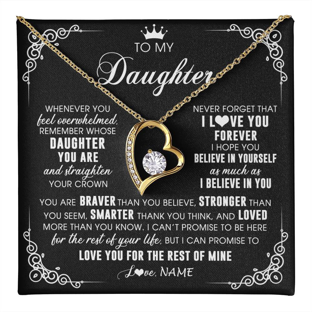Forever Love Necklace 18K Yellow Gold Finish | 1 | Personalized To My Daughter Necklace From Mom Dad Mother Father Inspirational Strength Daughter Birthday Jewelry Christmas Customized Gift Box Message Card | teecentury