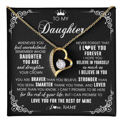 Forever Love Necklace 18K Yellow Gold Finish | 1 | Personalized To My Daughter Necklace From Mom Dad Mother Father Inspirational Strength Daughter Birthday Jewelry Christmas Customized Gift Box Message Card | teecentury