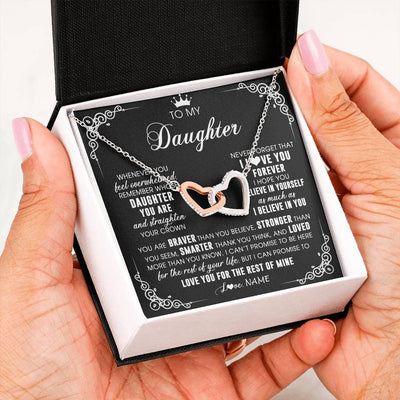 Interlocking Hearts Necklace Stainless Steel & Rose Gold Finish | 2 | Personalized To My Daughter Necklace From Mom Dad Mother Father Inspirational Strength Daughter Birthday Jewelry Christmas Customized Gift Box Message Card | teecentury