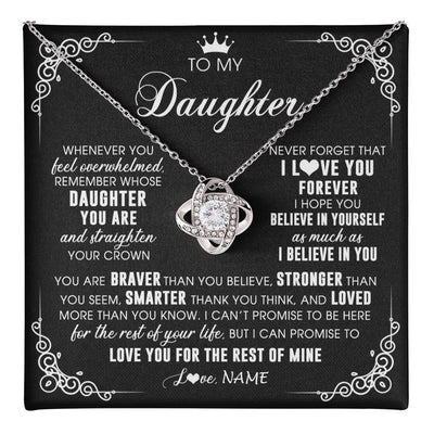 Love Knot Necklace 14K White Gold Finish | 1 | Personalized To My Daughter Necklace From Mom Dad Mother Father Inspirational Strength Daughter Birthday Jewelry Christmas Customized Gift Box Message Card | teecentury