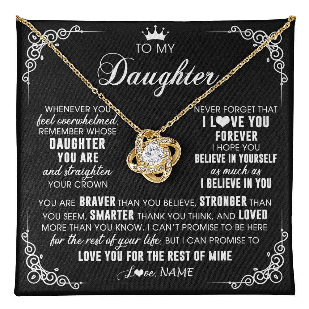 Love Knot Necklace 18K Yellow Gold Finish | 1 | Personalized To My Daughter Necklace From Mom Dad Mother Father Inspirational Strength Daughter Birthday Jewelry Christmas Customized Gift Box Message Card | teecentury