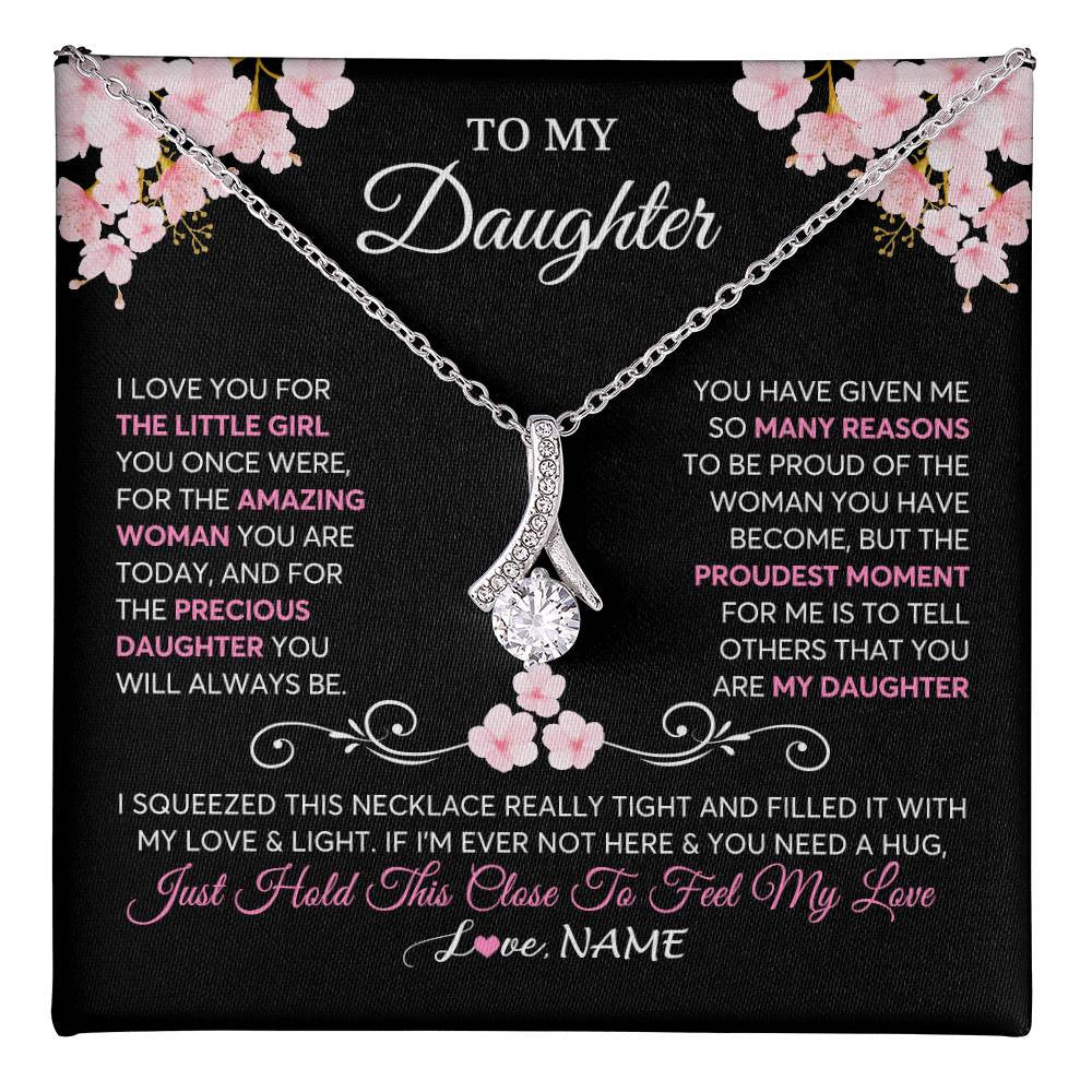 Alluring Beauty Necklace 14K White Gold Finish | 1 | Personalized To My Daughter Necklace From Mom Dad Mother Father Love You Little Girl Daughter Birthday Jewelry Christmas Customized Gift Box Message Card | teecentury