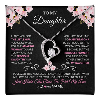 Forever Love Necklace 14K White Gold Finish | 1 | Personalized To My Daughter Necklace From Mom Dad Mother Father Love You Little Girl Daughter Birthday Jewelry Christmas Customized Gift Box Message Card | teecentury