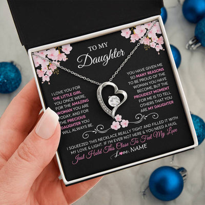 Forever Love Necklace 14K White Gold Finish | 2 | Personalized To My Daughter Necklace From Mom Dad Mother Father Love You Little Girl Daughter Birthday Jewelry Christmas Customized Gift Box Message Card | teecentury
