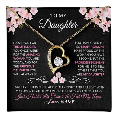 Forever Love Necklace 18K Yellow Gold Finish | 1 | Personalized To My Daughter Necklace From Mom Dad Mother Father Love You Little Girl Daughter Birthday Jewelry Christmas Customized Gift Box Message Card | teecentury