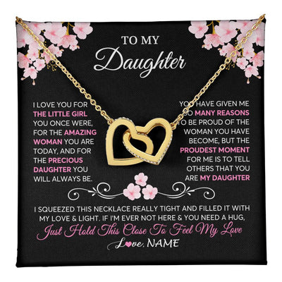 Interlocking Hearts Necklace 18K Yellow Gold Finish | 1 | Personalized To My Daughter Necklace From Mom Dad Mother Father Love You Little Girl Daughter Birthday Jewelry Christmas Customized Gift Box Message Card | teecentury