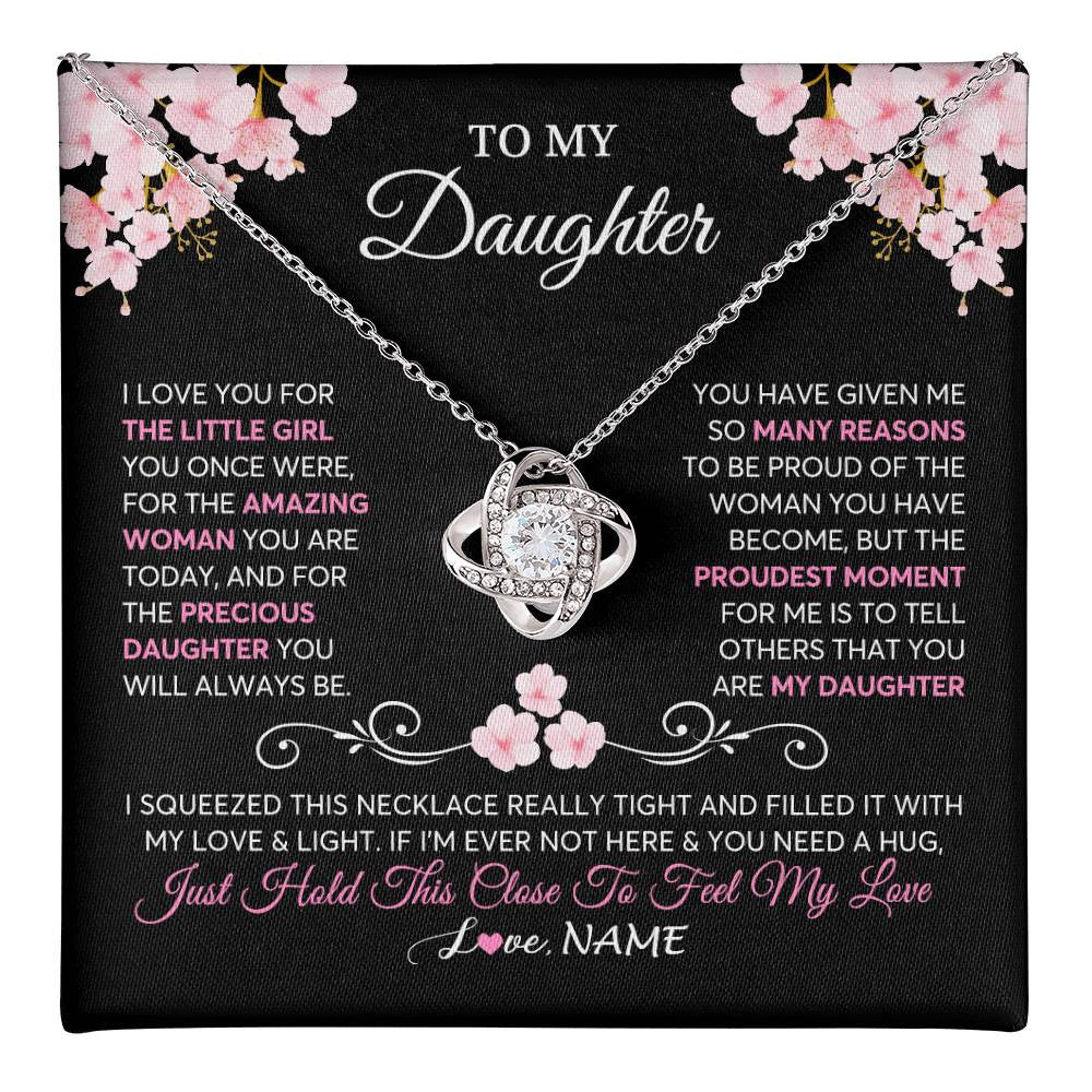 Love Knot Necklace 14K White Gold Finish | 1 | Personalized To My Daughter Necklace From Mom Dad Mother Father Love You Little Girl Daughter Birthday Jewelry Christmas Customized Gift Box Message Card | teecentury