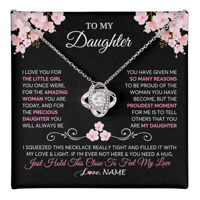 Love Knot Necklace 14K White Gold Finish | 1 | Personalized To My Daughter Necklace From Mom Dad Mother Father Love You Little Girl Daughter Birthday Jewelry Christmas Customized Gift Box Message Card | teecentury