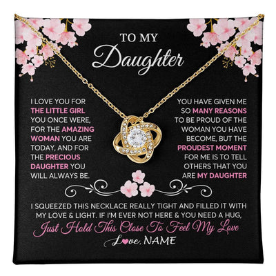 Love Knot Necklace 18K Yellow Gold Finish | 1 | Personalized To My Daughter Necklace From Mom Dad Mother Father Love You Little Girl Daughter Birthday Jewelry Christmas Customized Gift Box Message Card | teecentury