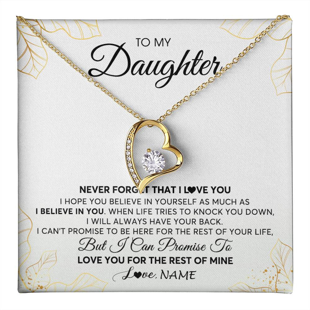 Forever Love Necklace 18K Yellow Gold Finish | 1 | Personalized To My Daughter Necklace From Mom Dad Mother Father Never Forget That I Love You Daughter Birthday Christmas Customized Gift Box Message Card | teecentury