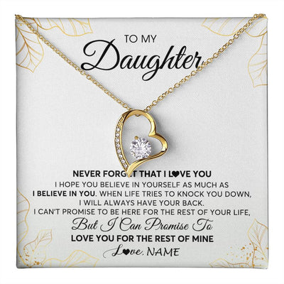 Forever Love Necklace 18K Yellow Gold Finish | 1 | Personalized To My Daughter Necklace From Mom Dad Mother Father Never Forget That I Love You Daughter Birthday Christmas Customized Gift Box Message Card | teecentury