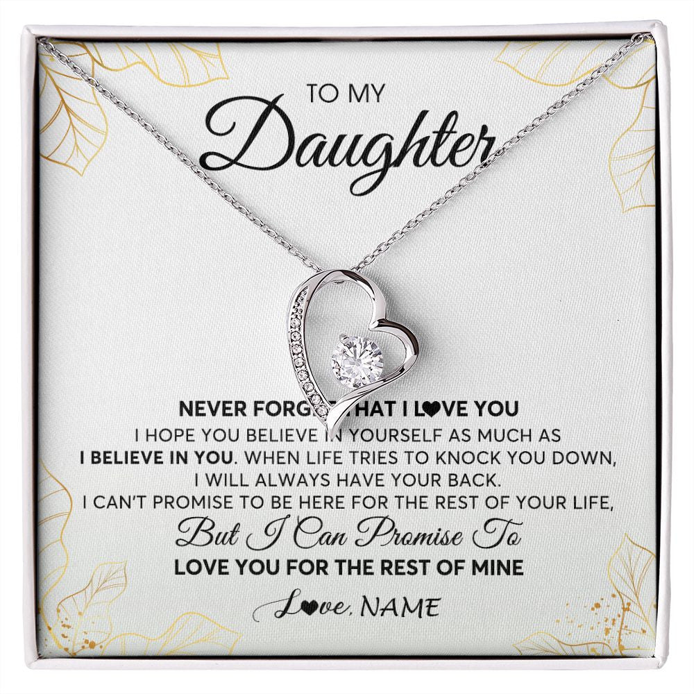 Forever Love Necklace | Personalized To My Daughter Necklace From Mom Dad Mother Father Never Forget That I Love You Daughter Birthday Christmas Customized Gift Box Message Card | teecentury