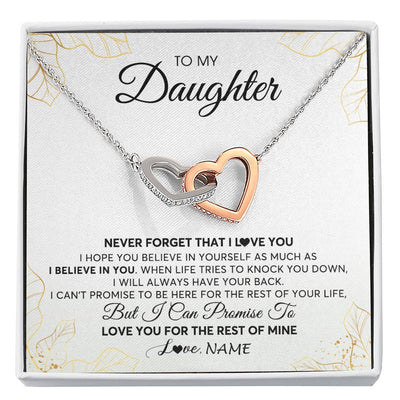 Interlocking Hearts Necklace | Personalized To My Daughter Necklace From Mom Dad Mother Father Never Forget That I Love You Daughter Birthday Christmas Customized Gift Box Message Card | teecentury