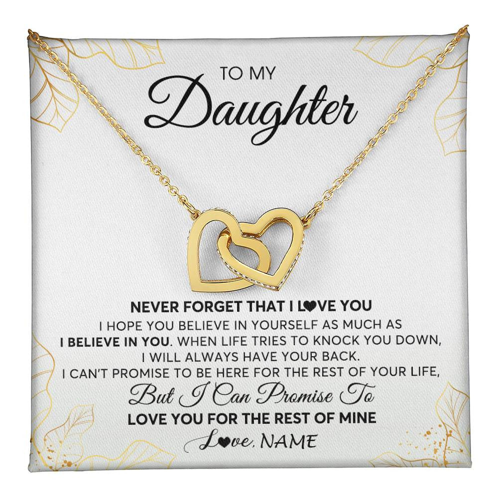 Interlocking Hearts Necklace 18K Yellow Gold Finish | 1 | Personalized To My Daughter Necklace From Mom Dad Mother Father Never Forget That I Love You Daughter Birthday Christmas Customized Gift Box Message Card | teecentury