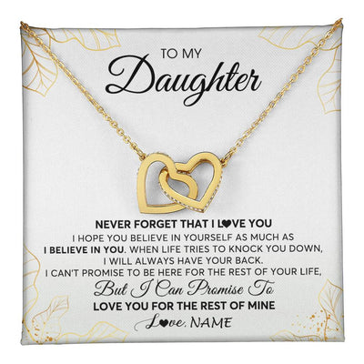 Interlocking Hearts Necklace 18K Yellow Gold Finish | 1 | Personalized To My Daughter Necklace From Mom Dad Mother Father Never Forget That I Love You Daughter Birthday Christmas Customized Gift Box Message Card | teecentury