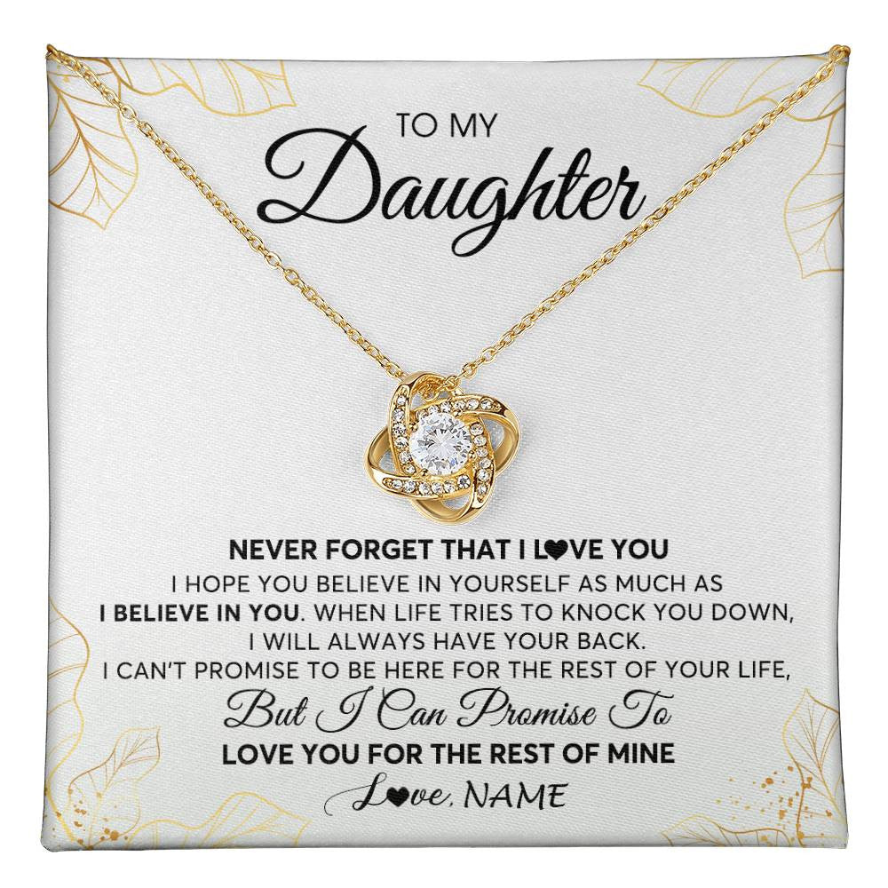 Love Knot Necklace 18K Yellow Gold Finish | 1 | Personalized To My Daughter Necklace From Mom Dad Mother Father Never Forget That I Love You Daughter Birthday Christmas Customized Gift Box Message Card | teecentury