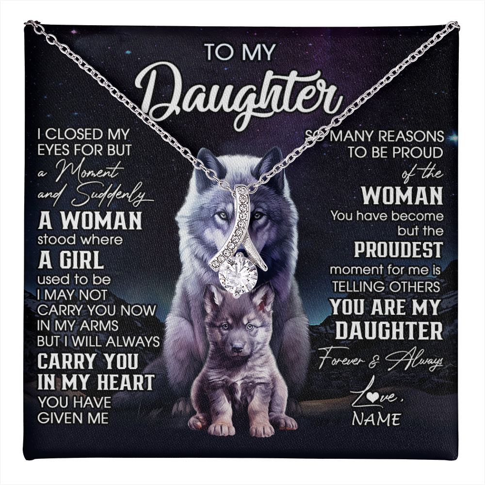 Alluring Beauty Necklace 14K White Gold Finish | 1 | Personalized To My Daughter Necklace From Mom Dad Mother I Close My Eyes Wolf Daughter Birthday Gifts Graduation Christmas Customized Gift Box Message Card | teecentury