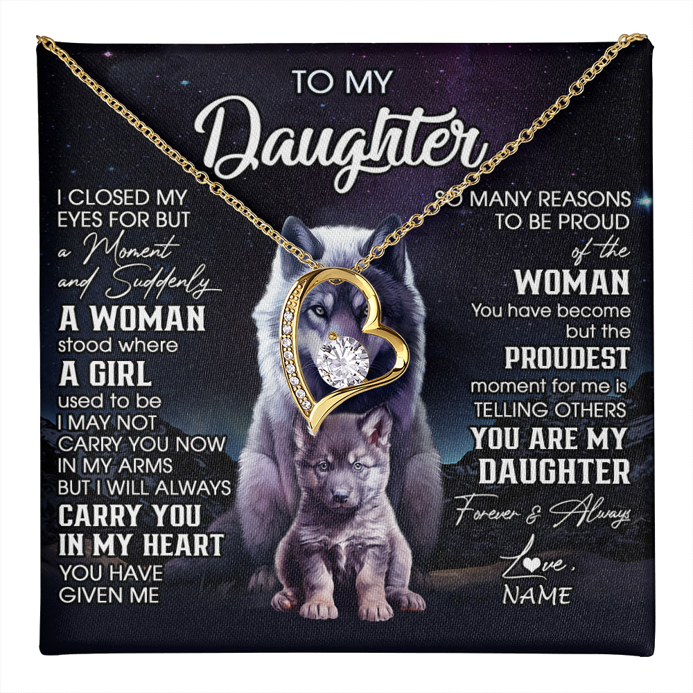 Forever Love Necklace 18K Yellow Gold Finish | 1 | Personalized To My Daughter Necklace From Mom Dad Mother I Close My Eyes Wolf Daughter Birthday Gifts Graduation Christmas Customized Gift Box Message Card | teecentury