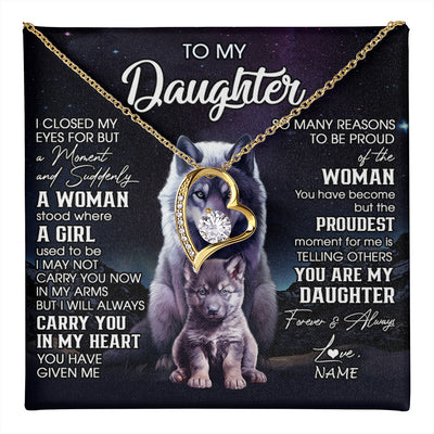 Forever Love Necklace 18K Yellow Gold Finish | 1 | Personalized To My Daughter Necklace From Mom Dad Mother I Close My Eyes Wolf Daughter Birthday Gifts Graduation Christmas Customized Gift Box Message Card | teecentury