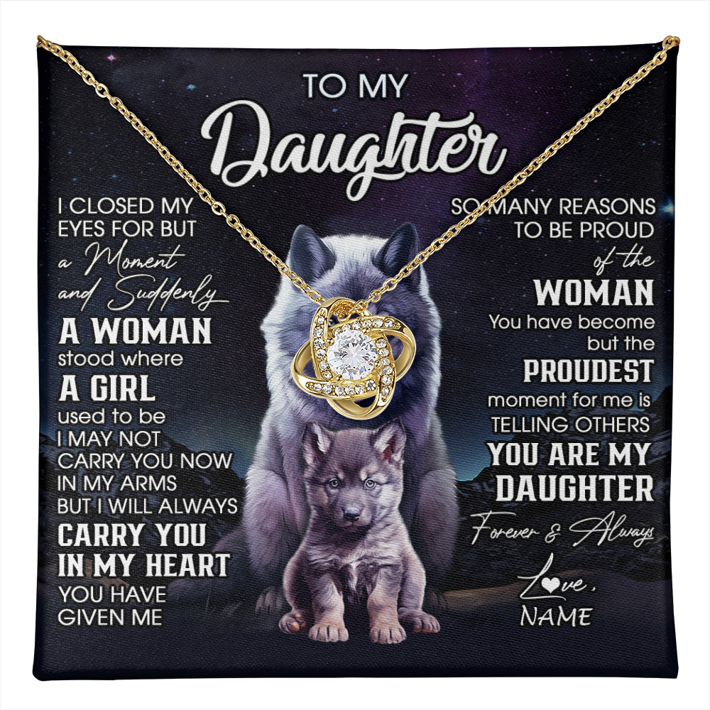 Love Knot Necklace 18K Yellow Gold Finish | 1 | Personalized To My Daughter Necklace From Mom Dad Mother I Close My Eyes Wolf Daughter Birthday Gifts Graduation Christmas Customized Gift Box Message Card | teecentury