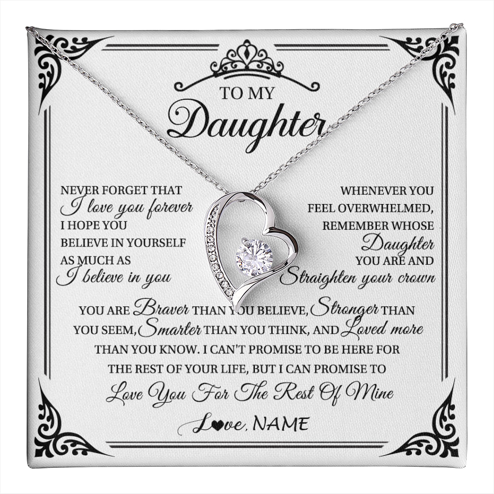 Forever Love Necklace 14K White Gold Finish | 1 | Personalized To My Daughter Necklace From Mom Dad Mother I Love You Forever Daughter Birthday Jewelry Graduation Christmas Customized Gift Box Message Card | teecentury