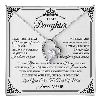 Forever Love Necklace 14K White Gold Finish | 1 | Personalized To My Daughter Necklace From Mom Dad Mother I Love You Forever Daughter Birthday Jewelry Graduation Christmas Customized Gift Box Message Card | teecentury