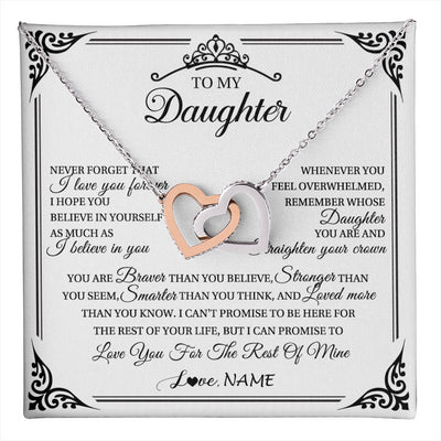 Interlocking Hearts Necklace Stainless Steel & Rose Gold Finish | 1 | Personalized To My Daughter Necklace From Mom Dad Mother I Love You Forever Daughter Birthday Jewelry Graduation Christmas Customized Gift Box Message Card | teecentury