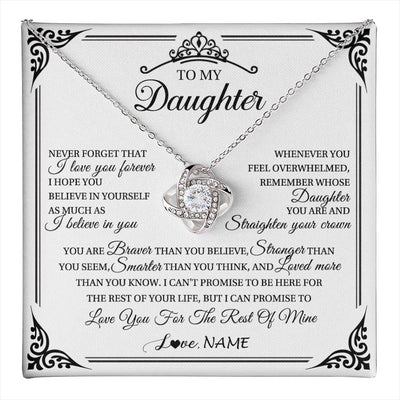 Love Knot Necklace 14K White Gold Finish | 1 | Personalized To My Daughter Necklace From Mom Dad Mother I Love You Forever Daughter Birthday Jewelry Graduation Christmas Customized Gift Box Message Card | teecentury