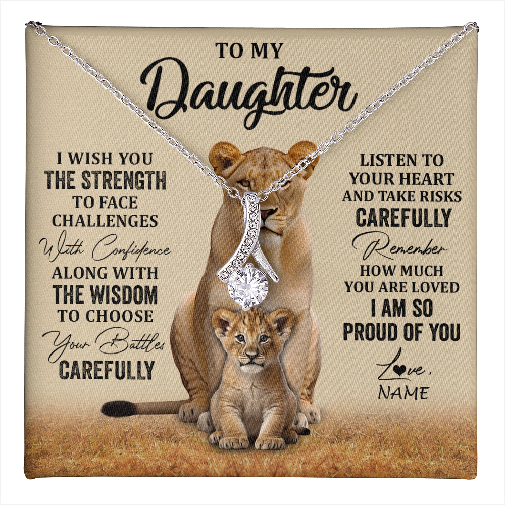 Alluring Beauty Necklace 14K White Gold Finish | 1 | Personalized To My Daughter Necklace From Mom Dad Mother I Wish You The Strength Lion Daughter Birthday Graduation Christmas Customized Gift Box Message Card | teecentury