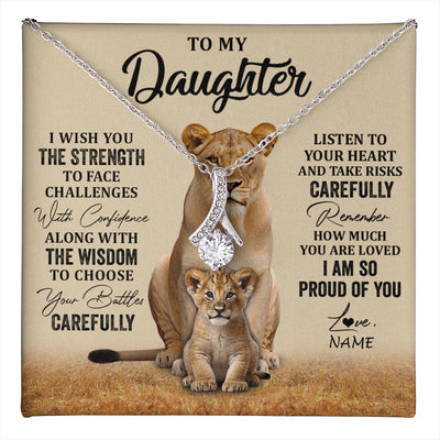 Alluring Beauty Necklace 14K White Gold Finish | 1 | Personalized To My Daughter Necklace From Mom Dad Mother I Wish You The Strength Lion Daughter Birthday Graduation Christmas Customized Gift Box Message Card | teecentury