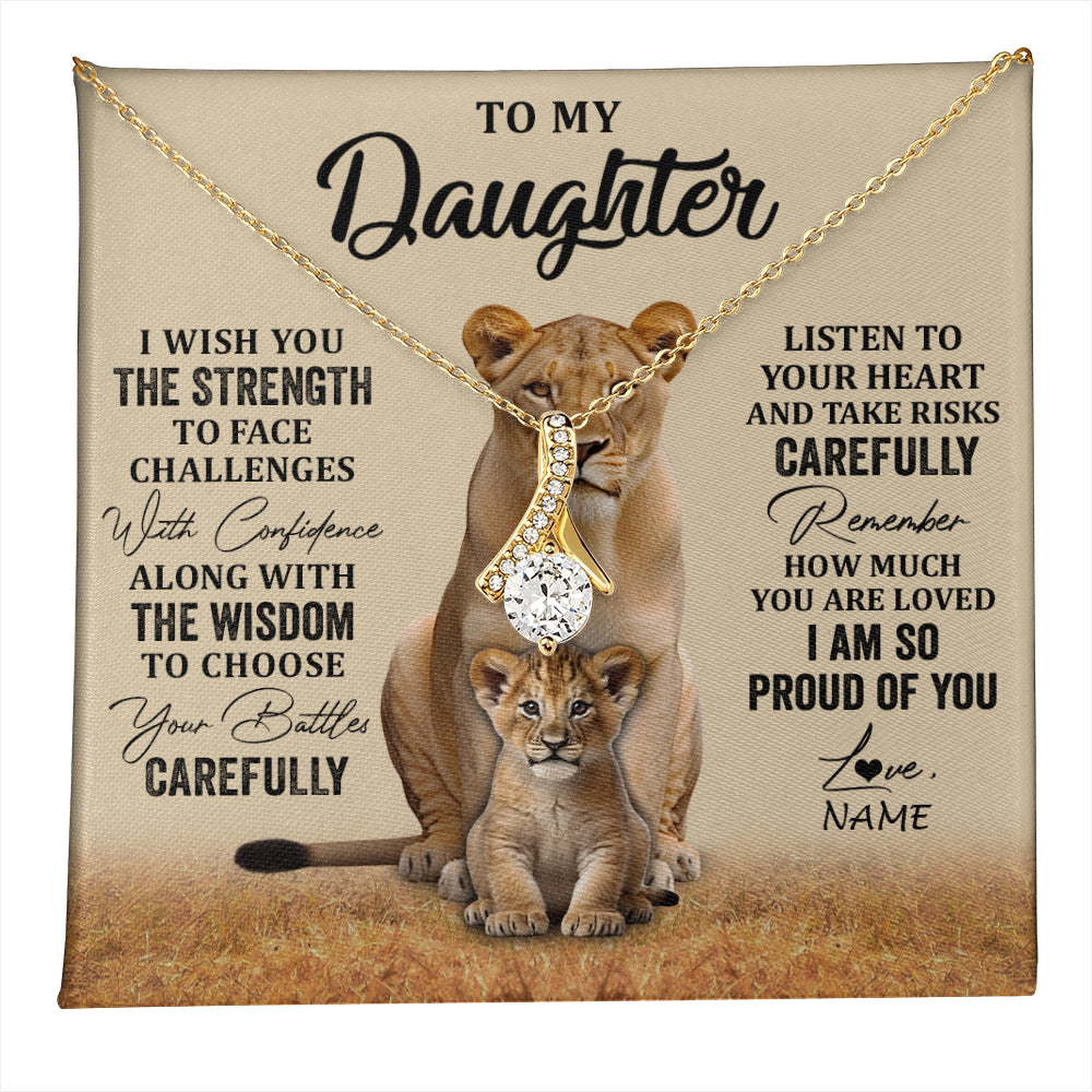 Alluring Beauty Necklace 18K Yellow Gold Finish | 1 | Personalized To My Daughter Necklace From Mom Dad Mother I Wish You The Strength Lion Daughter Birthday Graduation Christmas Customized Gift Box Message Card | teecentury